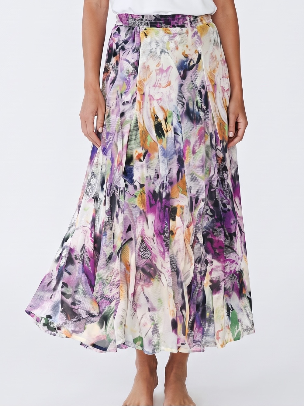 Lapis Purple Multi Floral Watercolor Maxi Midi Skirt